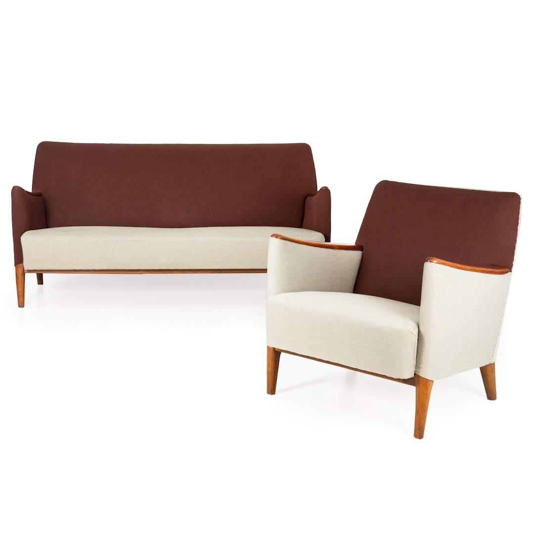 Danish Midcentury Modern Sofa and Chair Set in Sculpted Teak Etsy