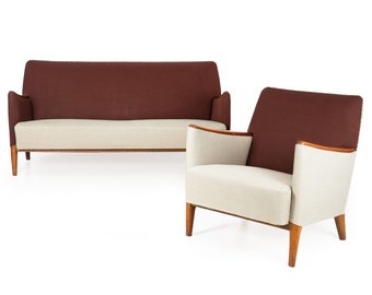 Danish Mid-Century Modern Sofa and Chair Set in Sculpted Teak circa 1960