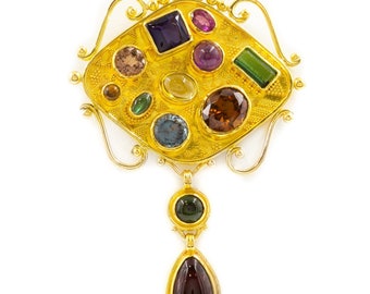 Modernist 22k Yellow Gold and Gemstone Pendant by Luna Felix