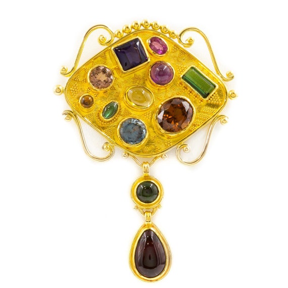 Modernist 22k Yellow Gold and Gemstone Pendant by 