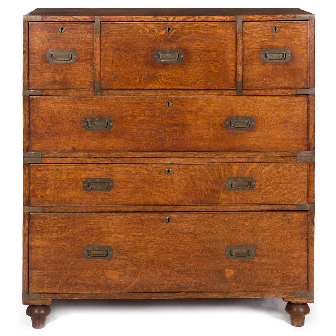 British Antique Campaign Chest of Drawers With Desk 19th Etsy