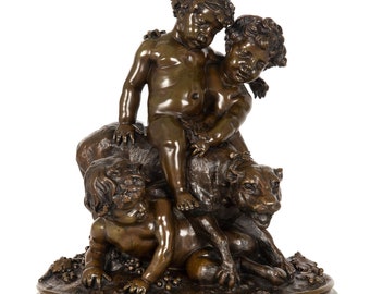 French Antique Bronze Sculpture Group Three Putto after Claude Michel Clodion