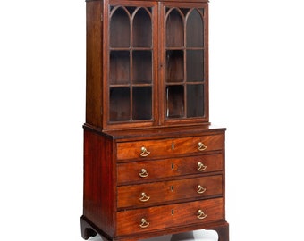 Miniature English Antique Mahogany Secretary Bookcase ca. 1800