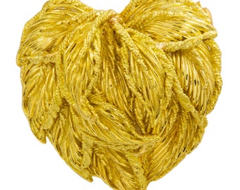 Vintage Mid Century Modern Italian 18k Yellow Gold Leaf-Cluster Heart Brooch