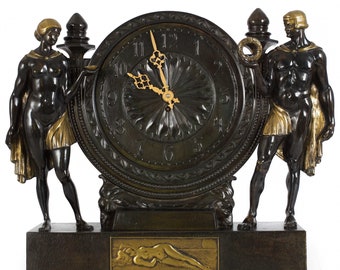 Austrian Art Deco Bronze Sculpture Mantel Clock by Anton Grath circa 1925