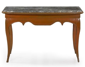 Table | Console | Accent Table | Louis XV Style Painted Marble Top Accent Console Table | 19th Century