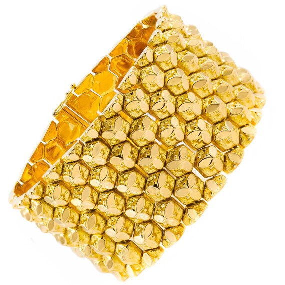 Retro 18k Gold Honeycomb Flexible link Bracelet by Ranzan Romeo