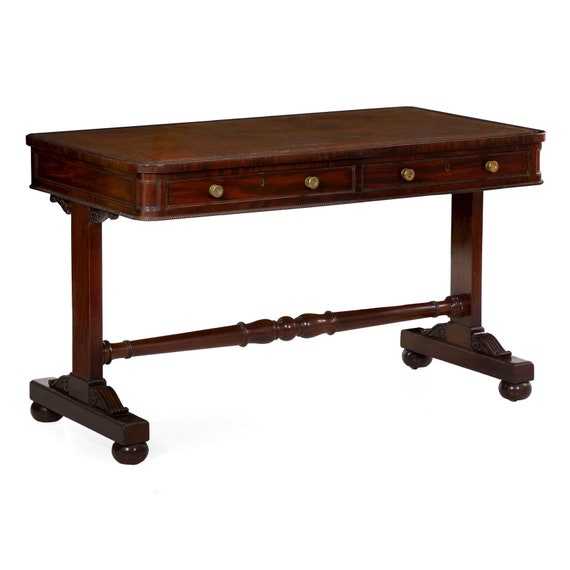 Writing Desk Office Desk Antique Mahogany Leather Top Etsy