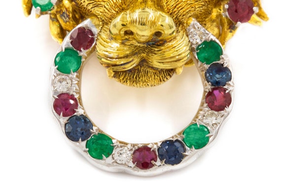 Vintage Finely Sculpted 18K Gold Gemset Lion Broo… - image 9