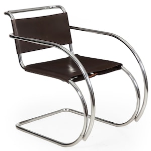 Vintage 1970s Mies van der Rohe MR20 Leather and Chrome Armchair