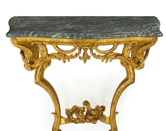 Rococo Style Carved Giltwood Antique Pier Console Table, 19th Century