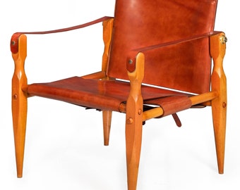 Gorgeous Circa 1970s Mid-Century Modern “Safari” Chair in New Leather