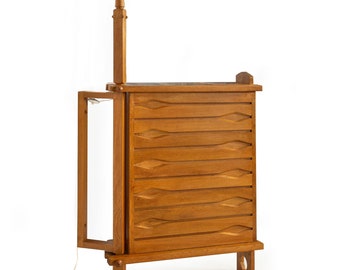 French Waxed Oak Swinging Bar Serving Cabinet by Guillerme et Chambron