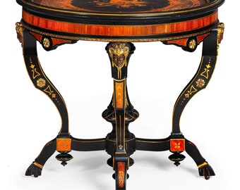 Rare Aesthetic Movement Ebonized Center Table w/ Bronze Masks ca. 1870