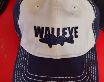 Walleye Fish Fishing Cap Dark blue and White