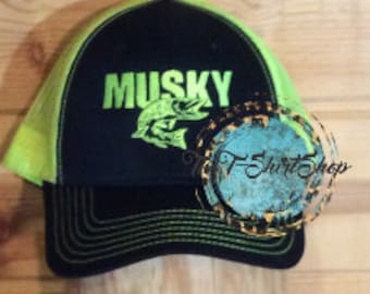 Musky Muskie Lime Black  Hat Cap