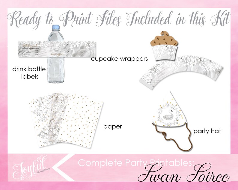 Swan Birthday Party Invitations and Printables Etsy