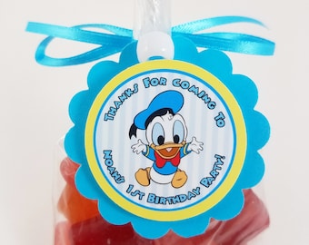 Personalized Baby Donald Duck 2" Scallop Birthday or Baby Shower Favor Bag Thank You Treat Tag