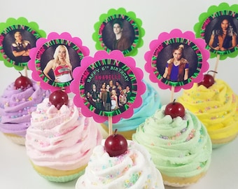 Personalized Disney Zombies 2 Birthday Cupcake Toppers 2" Scallop Pink Green Classroom Party