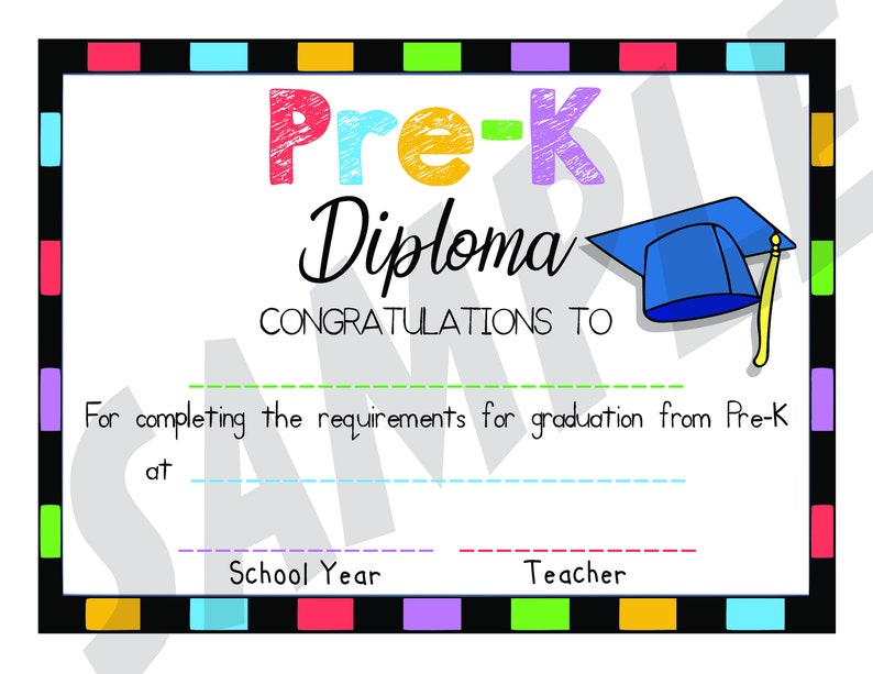 pre k graduation diploma fill in the blanks by hand print at etsy