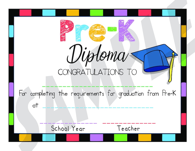 pre k graduation diploma fill in the blanks by hand print at etsy