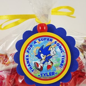 Personalized Sonic the Hedgehog 2&quot; Scallop Birthday Party Thank You Favor Bag Tags