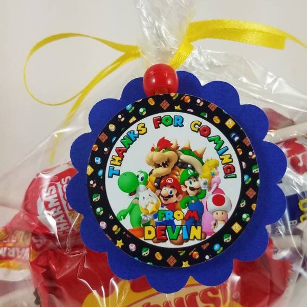 Personalized Super Mario Brothers 2" Scallop Birthday Party Thank You Favor Bag Tags