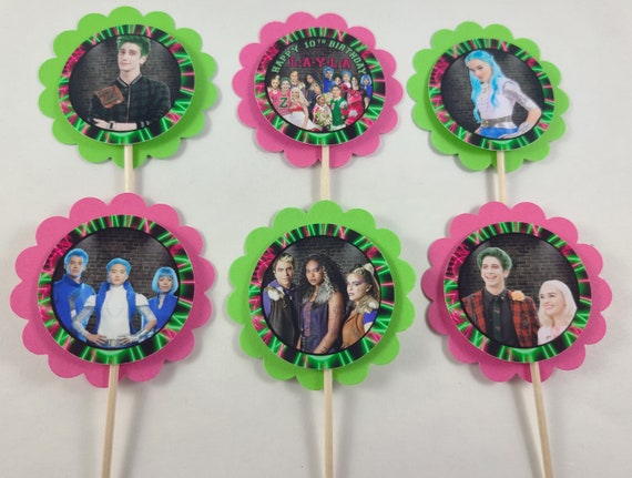 Personalized Disney Zombies 2 Birthday Cupcake Toppers 2 Scallop Pink Green  Classroom Party 