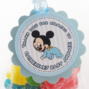 Personalized Baby Mickey 2" Scallop Party Favor Tags Baby Shower or Birthday Party