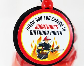 Personalized Firefighter Firetruck 1.75" Circle Favor Tags