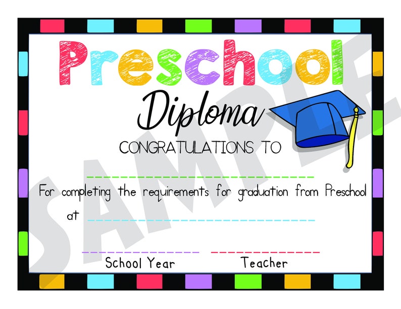 preschool graduation diploma fill in the blanks by hand print etsy
