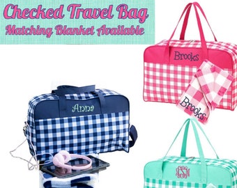 Personalized Girls Gingham Travel Duffel Bag, Personalized Boys Gingham Travel Duffel Bag, Checked Duffel Bag for Kids Viv & Lou®