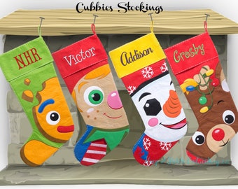 Personalized Cubbies Kids Stockings, Personalized Elf Stocking, Personalized Snowman Stocking, Personalized Ginger Stocking, Rudolp Stocking