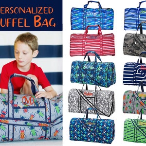 Boys Duffel Bag with Monogram, Monogram Duffel Bag, Personalized Duffel Bag, Boys Duffel Bag, Grayson Duffel, Stripe Dufffel, Blue Duffel image 1