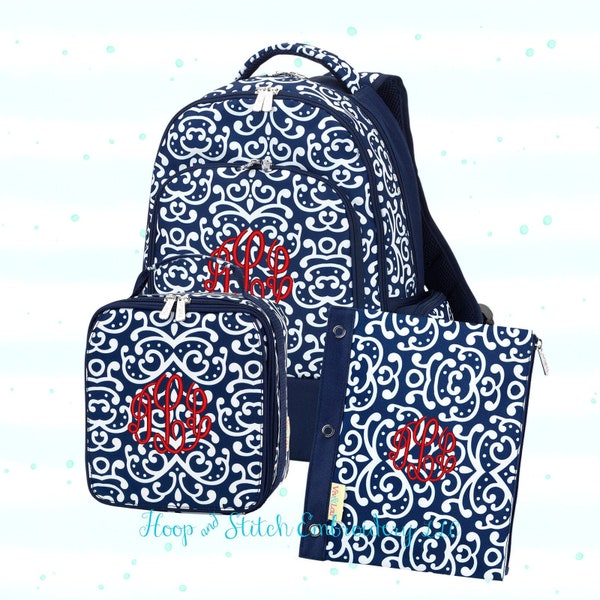 Dani Backpack and Lunch Bag Combo, Girls Backpack, Girls Lunch Bag, Monogram Backpack, Monogram Lunch, Dani Backpack Set, Viv and Lou Dani