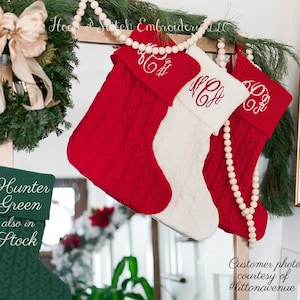 Knit Stocking, Cable Knit Monogram Stocking, Monogram Christmas Stocking, Personalized Stocking, Red Knit Stocking, Green Knit Stocking