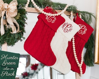 Knit Stocking, Cable Knit Monogram Stocking, Monogram Christmas Stocking, Personalized Stocking, Red Knit Stocking, Green Knit Stocking