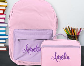 Pastel Pink Girls Personalized Backpack Set, Monogram Backpack, Monogram Lunch Bag, Girls Backpack, Pastel Backpack, Kids Backpack
