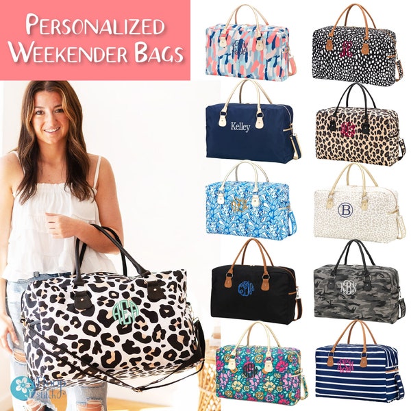 Personalized Viv & Lou® Weekender, Navy Weekender, Leopard Travel Bag, Maya Weekender, Black Monogram Travel Bag, Overnight Bag, Weekender