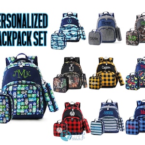 Ensemble de sac à dos personnalisé pour enfant, sac à dos monogramme, sac à lunch monogramme, sac à dos pour garçon, sac à dos bleu marine, sac à dos enfant, sac à dos bleu marine