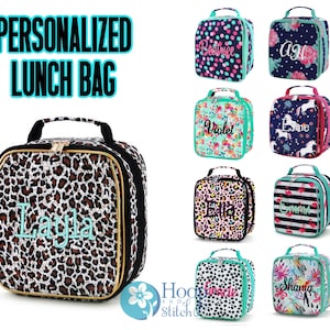 Sac à lunch personnalisé, Sac à lunch pour fille, Sac à lunch monogramme, Sac à lunch léopard, Sac à lunch à pois, Sac à lunch licorne, Sac à lunch floral