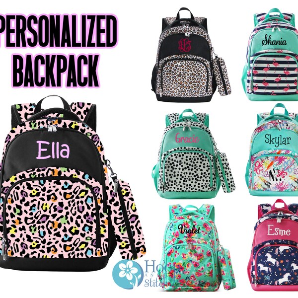 Kids Personalized Backpack, Monogram Backpack, Girls School Bag, Girls Backpack, Hot Pink Backpack, Kids Backpack, Leopard Backpack