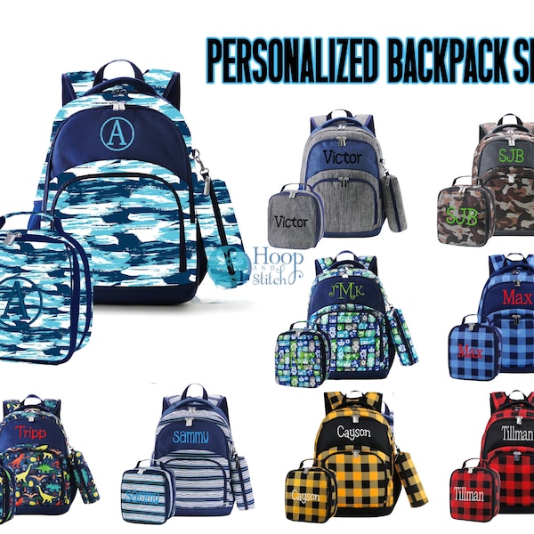 Kids Personalized Backpack Set, Monogram Backpack, Monogram Lunch Bag, Boys Backpack, Navy Backpack, Kids Backpack, Navy Backpack