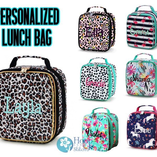 Personalized Lunch Bag, Girls Lunch Bag, Monogram Lunch Bag, Leopard Lunch Bag, Spot Lunch Bag, Unicorn Lunch Bag, Floral Lunch Bag