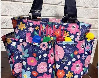 Small Carryall Tote with Monogram, Garden Tote with Monogram, Scrapbook Bag, Hobby Tote Bag, Carryall Tote, Knitters Bag, Small Utility Tote
