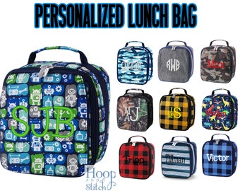 Personalized Lunch Bag, Boys Lunch Bag, Monogram Lunch Bag, Robot Lunch Bag, Navy Lunch Bag, Dinosaur Lunch Bag, Camo Lunch Bag, Check Lunch
