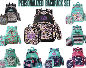 Kids Personalized Backpack Set, Monogram Backpack, Monogram Lunch Bag, Girls Backpack, Hot Pink Backpack, Kids Backpack, Leopard Backpack