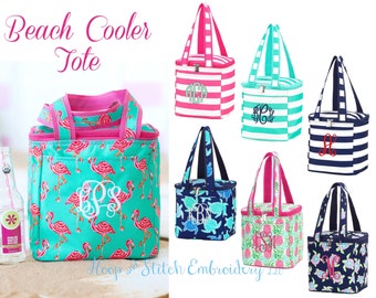 Viv & Lou® Cooler Tote with Monogram, Personalized Cooler, Hot Pink Cooler Tote, Beach Cooler Tote, Personalized Beach Cooler, Summer Cooler