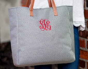 Houndstooth Tote, Houndstooth Game Day Tote, Houndstooth Tailgate Tote, Monogram Houndstooth Tote, Personalized Houndstooth Tote Bag