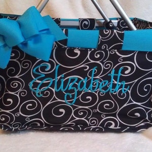 Black Swirl Mini Market Tote with Ribbon Monogrammed Personalized, Easter Basket, Grad, Easter Market Tote, Kids Personalized Easter Basket image 1